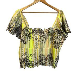 Anthropologie Yellow and Black Floral Top
